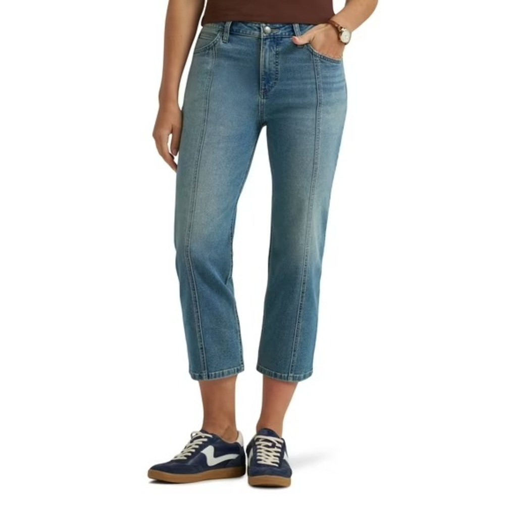 Lee Womens High Rise Straight Leg Seam Front Cropped Jeans Medium Wash Size 10